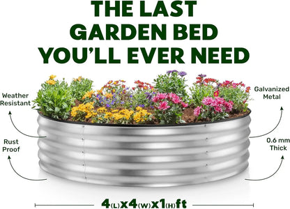 Round Galvanized Raised Garden Bed,Galvanized Raised Garden Beds Outdoor for Gardening,Vegetables, Patent Pending Round Planter