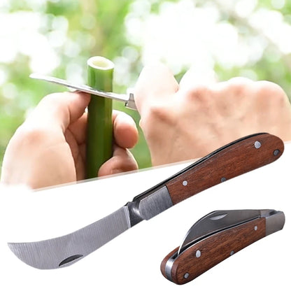 Folding Grafting Knife Plant Grafting Pruning Tools Professional Garden Fruit Tree Cutter Stainless Steel Wooden Handle Knife