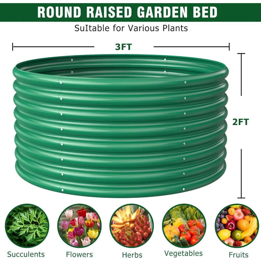 2-Pack 3FT(D) x2FT(H) Round Galvanized Raised Garden Bed Outdoor, Metal Raised Garden Beds for Flower,freight free