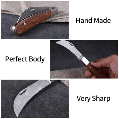 Folding Grafting Knife Plant Grafting Pruning Tools Professional Garden Fruit Tree Cutter Stainless Steel Wooden Handle Knife