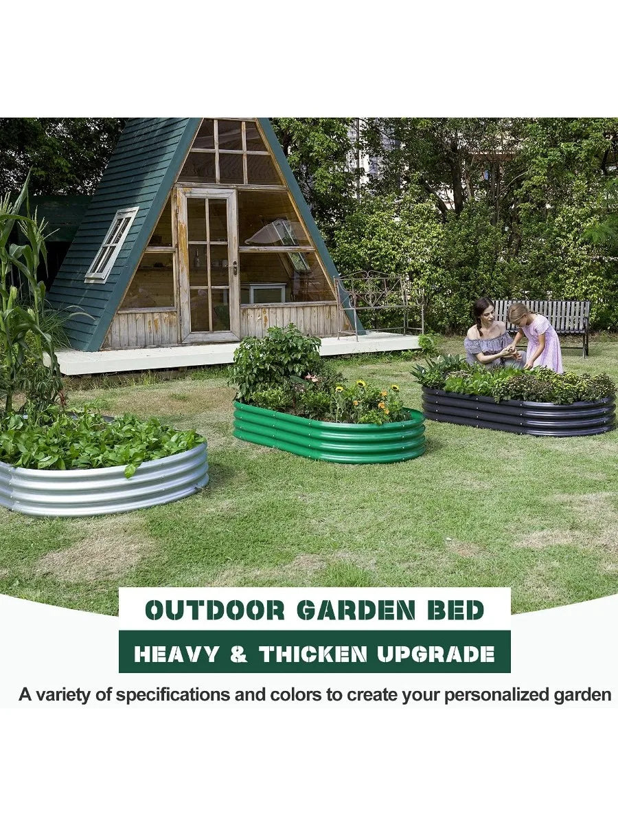 Galvanized Raised Garden Bed Kit, Galvanized Planter Garden Boxes Outdoor, Oval Large Metal for Vegetables