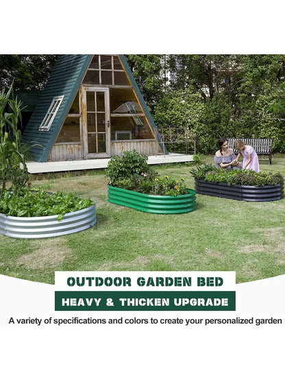 Galvanized Raised Garden Bed Kit, Galvanized Planter Garden Boxes Outdoor, Oval Large Metal for Vegetables